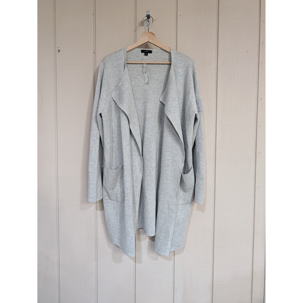J.Crew Juliette Merino Wool Cardigan Grey Longline Auburn Embroidered